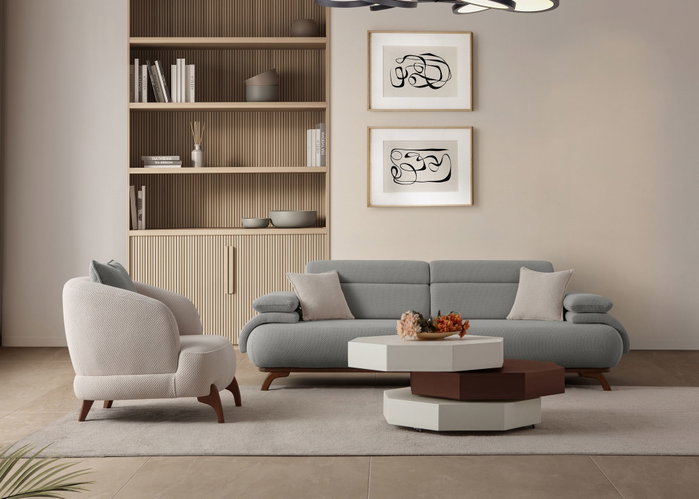 Atelier Del Sofa Bonjo Walnut - Grey, Sofá de 3 plazas